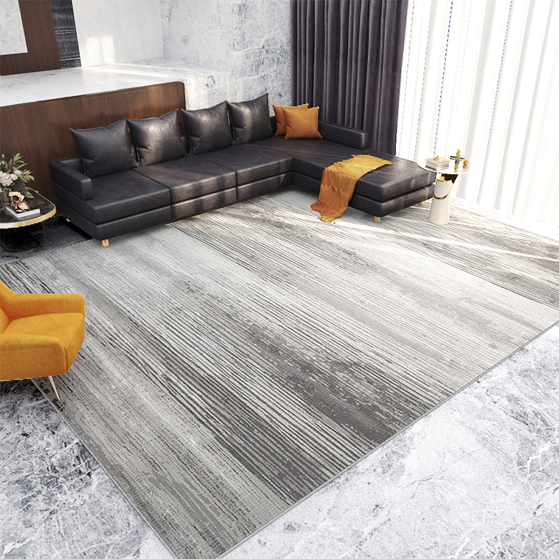 Black Modern Rug Polyester Stripe Rug Non-Slip Backing Rug for Home Decor