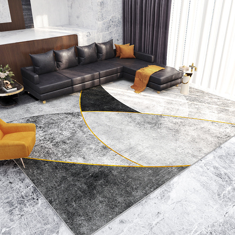 Black Modern Rug Polyester Stripe Rug Non-Slip Backing Rug for Home Decor