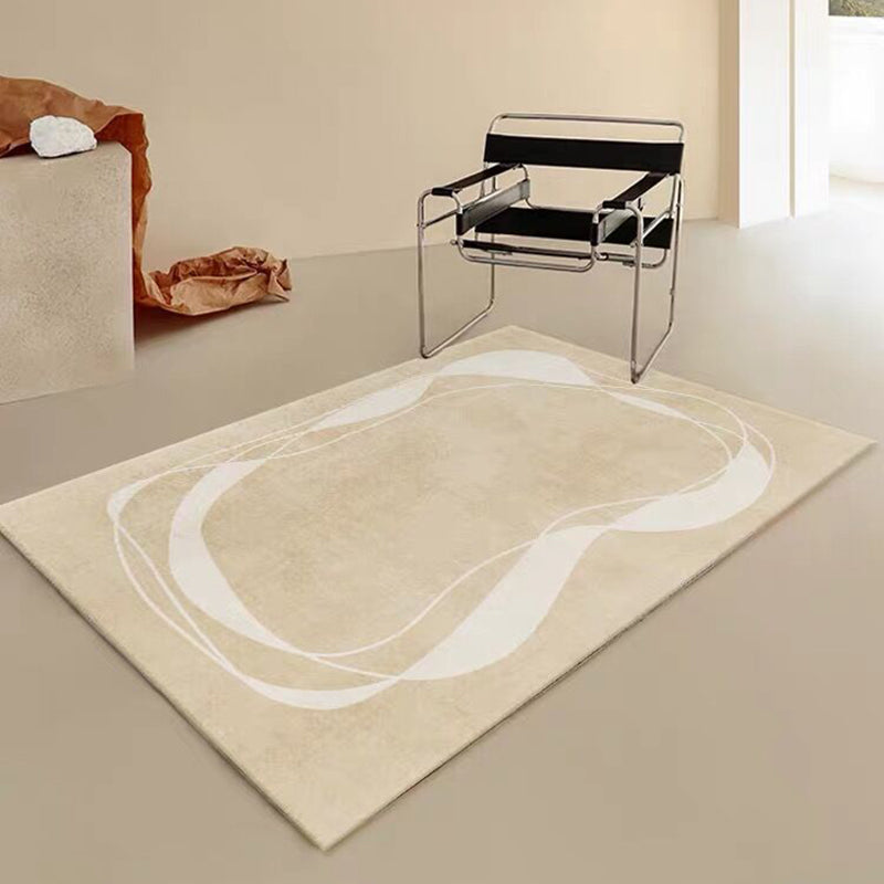Khaki Modern Rug Polyester Curve Indoor Rug Non-Slip Backing Rug for Home Decor