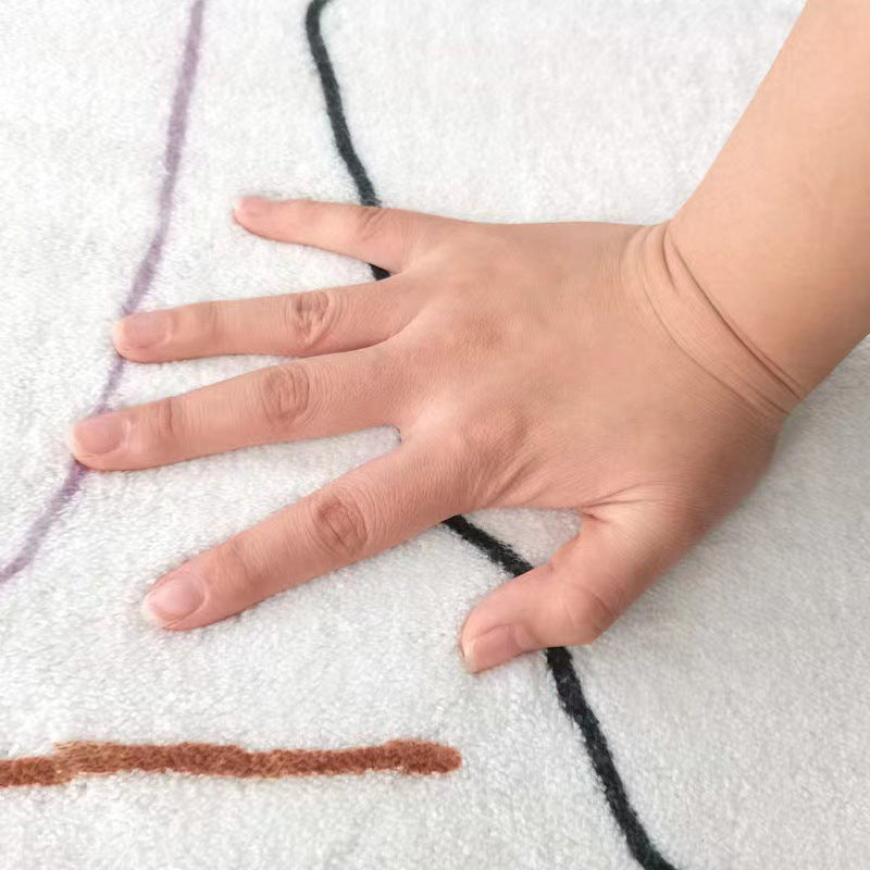 White Modern Rug Polyester Abstract Line Rug Non-Slip Backing Rug for Home Decor