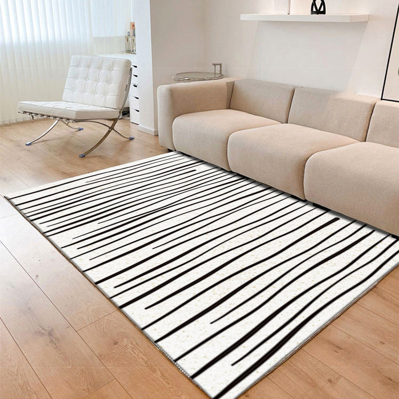 Black Simple Rug Polyester Abstract Line Rug Non-Slip Backing Rug for Home Decor