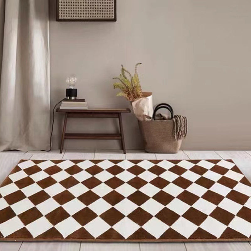Alfombra de estampado de cuadrícula marrón oscuro alfombra simple alfombra de respaldo sin deslizamiento para sala de estar para sala de estar