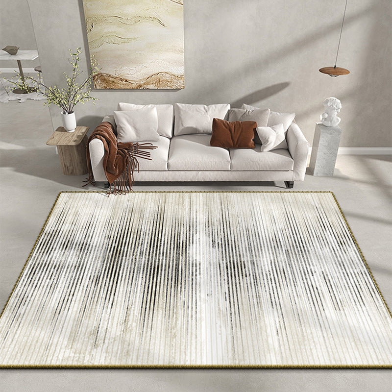White Modern Rug Polyester Graphic Rug Stain Resistant Rug for Living Room