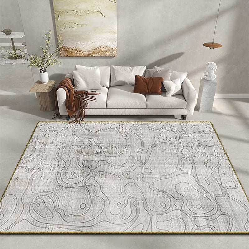 White Modern Rug Polyester Graphic Rug Stain Resistant Rug for Living Room