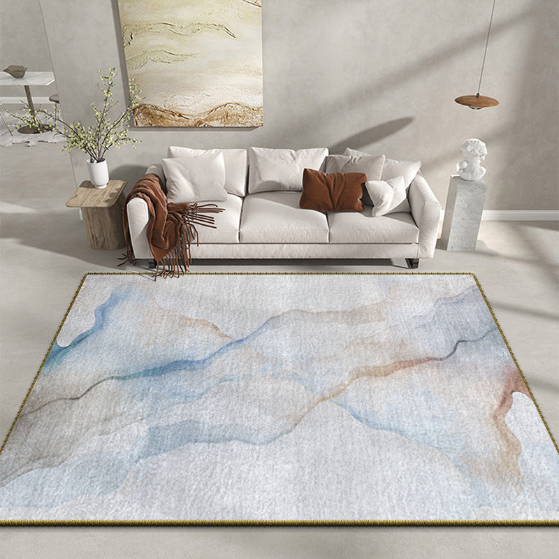 White Modern Rug Polyester Graphic Rug Stain Resistant Rug for Living Room