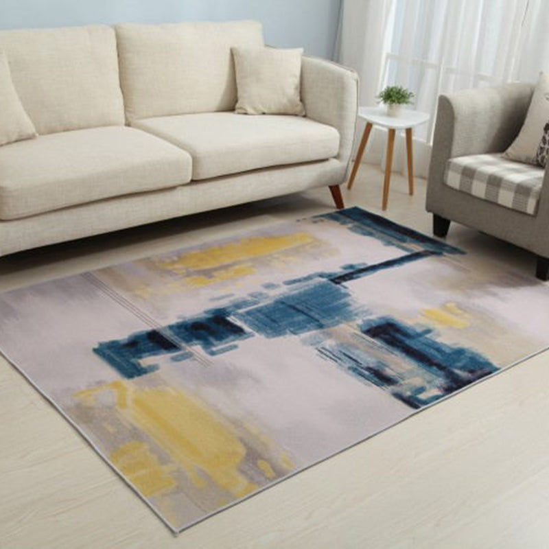 Yellow Simple Rug Polyester Abstract Print Rug Washable Rug for Living Room