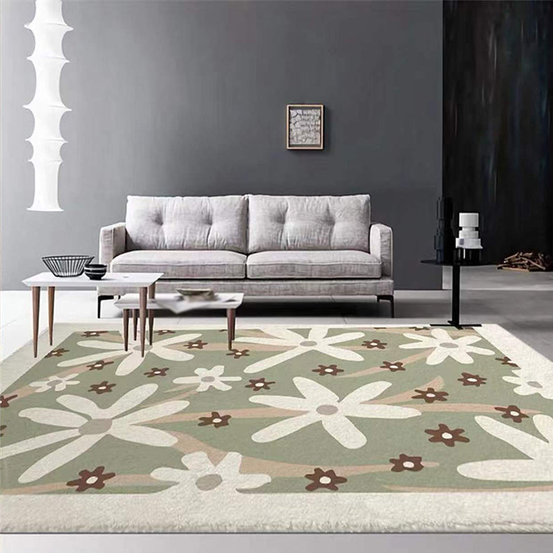 White Simple Rug Polyester Plants Rug Non-Slip Backing Rug for Drawing Room