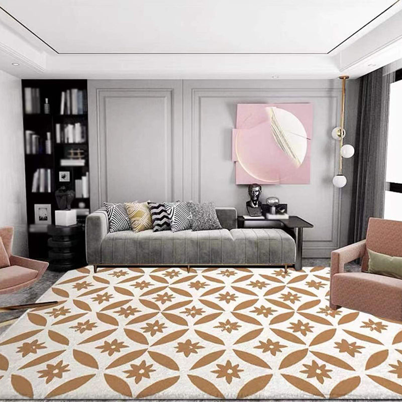 White Simple Rug Polyester Plants Rug Non-Slip Backing Rug for Drawing Room