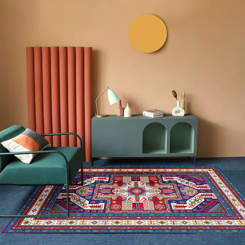 Brown Retro Rug Polyester Medallion Rug Non-Slip Backing Rug for Living Room