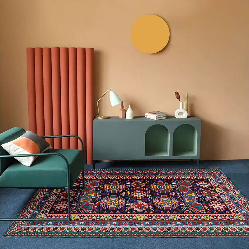 Brown Retro Rug Polyester Medallion Rug Non-Slip Backing Rug for Living Room