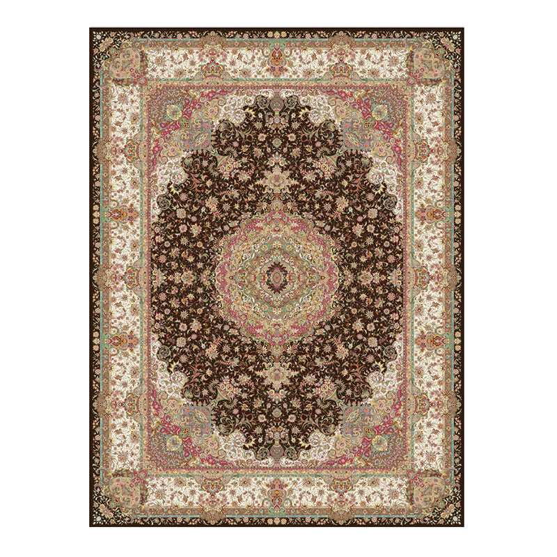 Brown Vintage Teppich Polyester Medaillon Teppich Nicht-Rutsch-Backing Teppich für Wohnkultur
