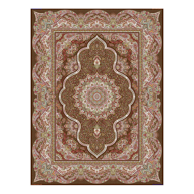 Brown Vintage Teppich Polyester Medaillon Teppich Nicht-Rutsch-Backing Teppich für Wohnkultur