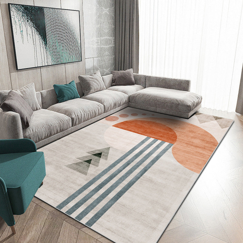 Orange Nordic Rug Polyester Color Block Rug Non-Slip Backing Rug for Living Room