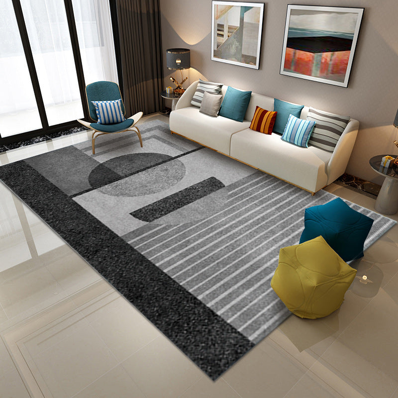 Orange Nordic Rug Polyester Color Block Rug Non-Slip Backing Rug for Living Room