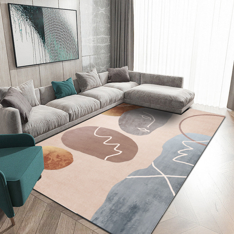 Orange Nordic Rug Polyester Color Block Rug Non-Slip Backing Rug for Living Room