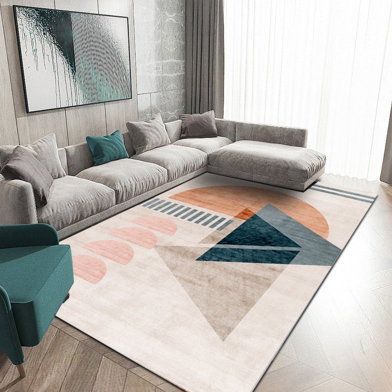 Orange Nordic Rug Polyester Color Block Rug Non-Slip Backing Rug for Living Room