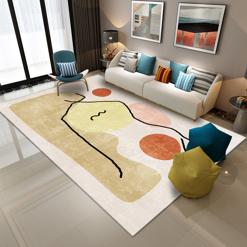 Orange Nordic Rug Polyester Color Block Rug Non-Slip Backing Rug for Living Room