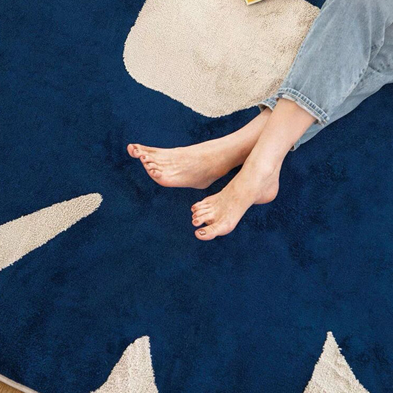 Dark Blue Flower Carpet Polyester Simple Carpet Washable Carpet for Drawing Room
