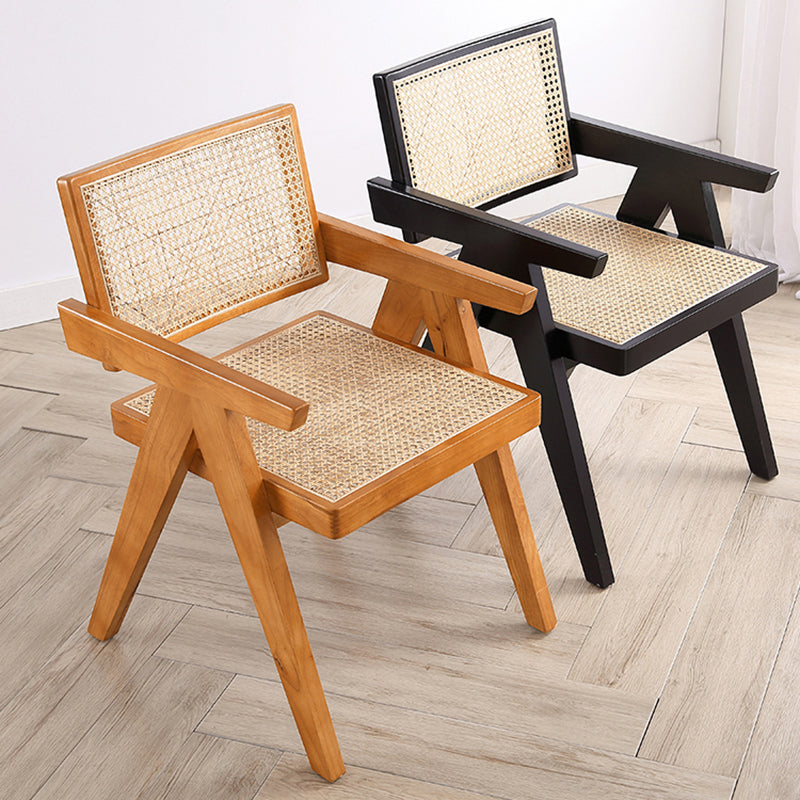 Chaise de salle à manger en bois traditionnelle, chaise de salle à manger à dossier en canne pour café avec accoudoirs
