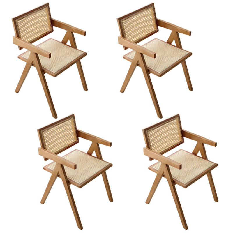 Chaise de salle à manger en bois traditionnelle, chaise de salle à manger à dossier en canne pour café avec accoudoirs