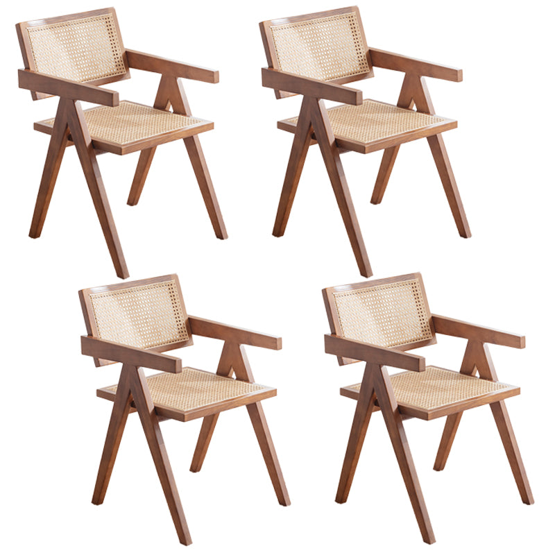 Chaise de salle à manger en bois traditionnelle, chaise de salle à manger à dossier en canne pour café avec accoudoirs