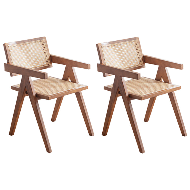 Chaise de salle à manger en bois traditionnelle, chaise de salle à manger à dossier en canne pour café avec accoudoirs