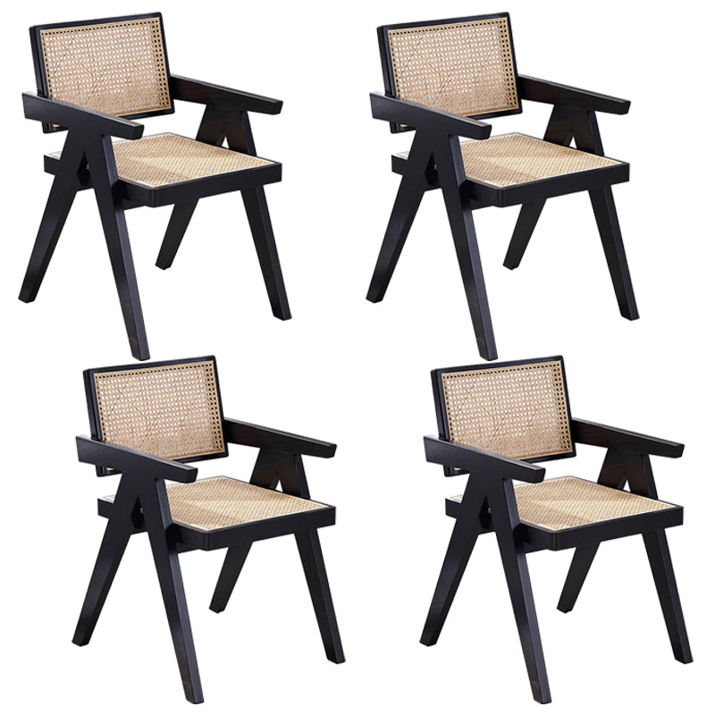 Chaise de salle à manger en bois traditionnelle, chaise de salle à manger à dossier en canne pour café avec accoudoirs
