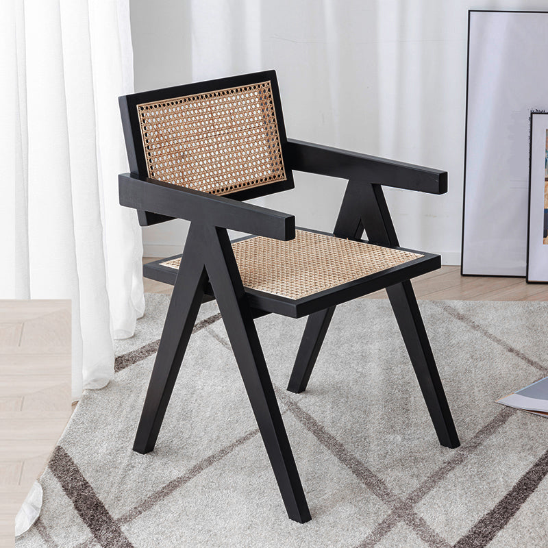 Chaise de salle à manger en bois traditionnelle, chaise de salle à manger à dossier en canne pour café avec accoudoirs