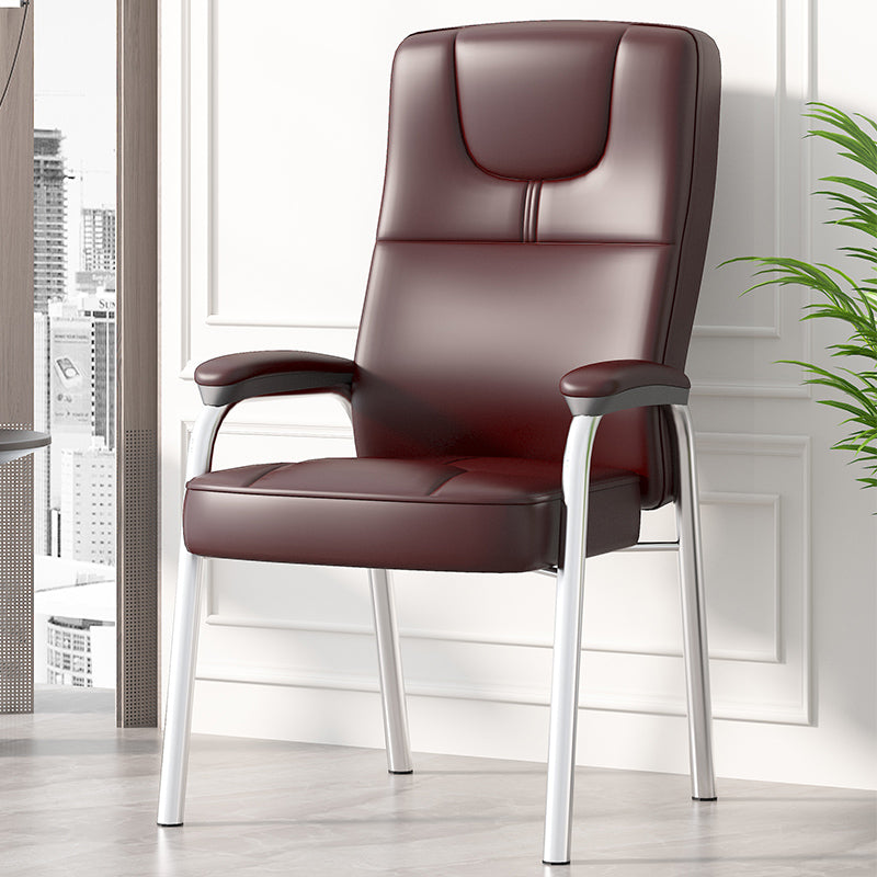 Minimalist Style PU Leather Dining Chair Solid Back Upholstered Arm Single Chair