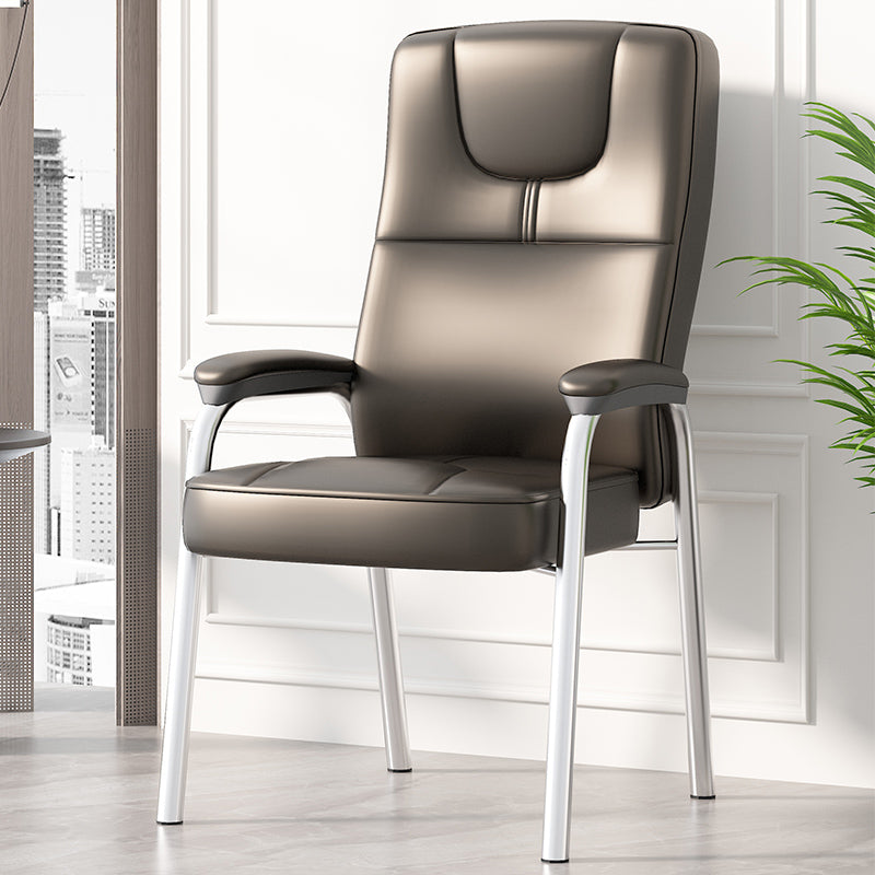 Minimalist Style PU Leather Dining Chair Solid Back Upholstered Arm Single Chair