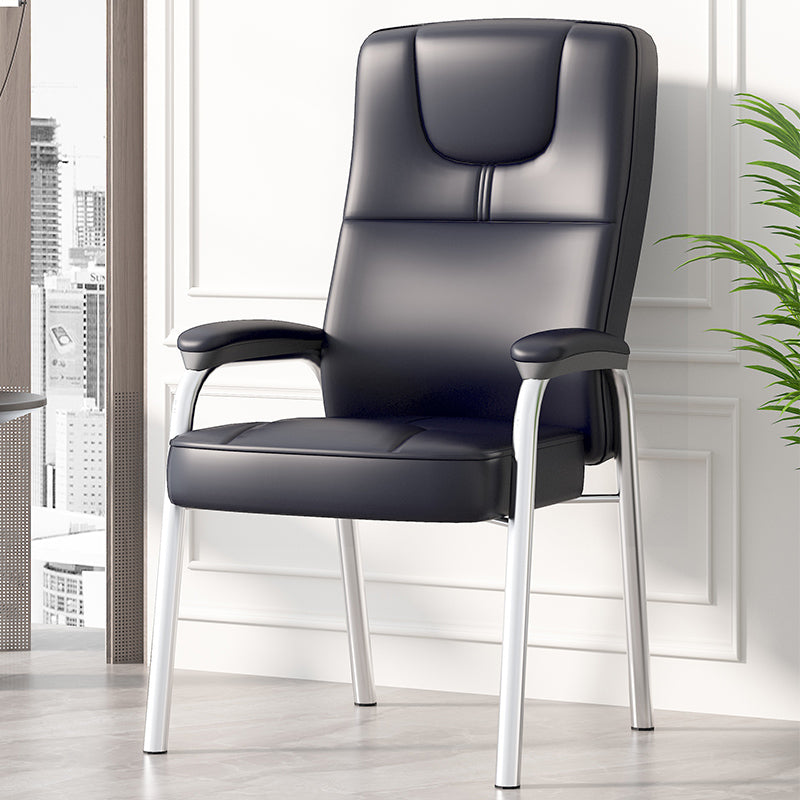 Minimalist Style PU Leather Dining Chair Solid Back Upholstered Arm Single Chair