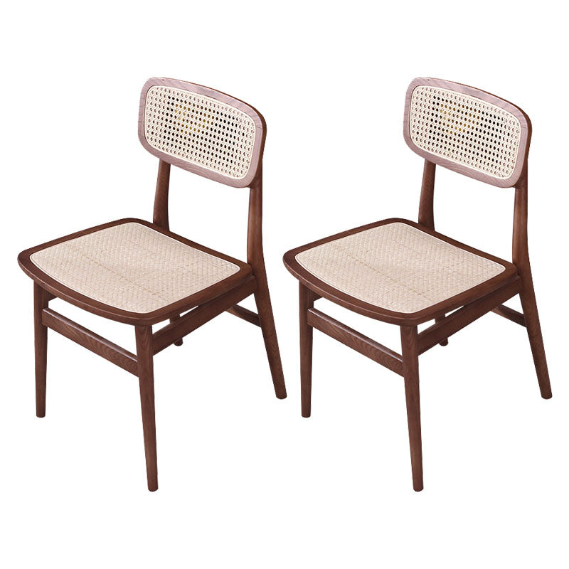 Sillas de comedor sin brazos para interiores, sillas laterales de ratán con patas de madera (juego de 2)