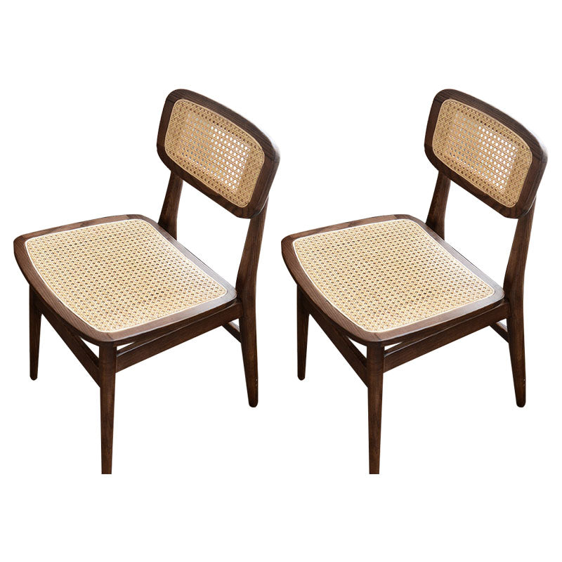 Sillas de comedor sin brazos para interiores, sillas laterales de ratán con patas de madera (juego de 2)