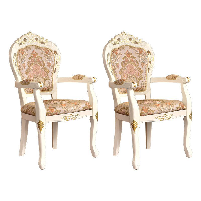 Silla de comedor de tela victoriana con respaldo King Louis y acabado mate (juego de 2)