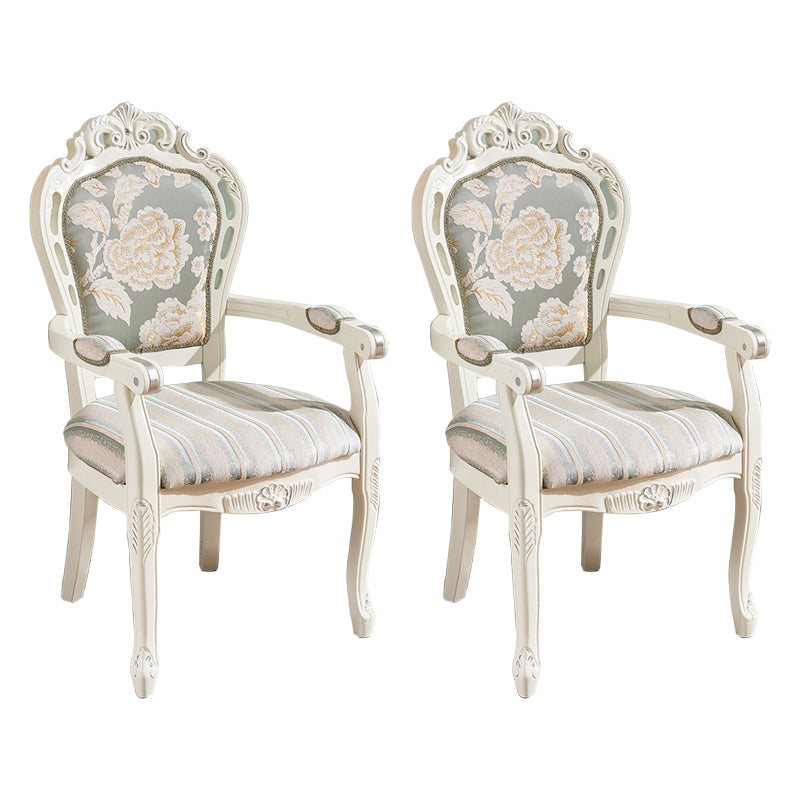 Silla de comedor de tela victoriana con respaldo King Louis y acabado mate (juego de 2)
