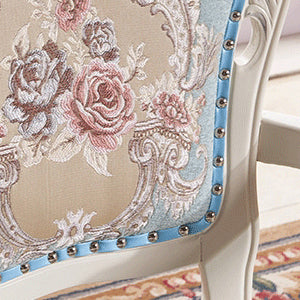 Silla de comedor de tela victoriana con respaldo King Louis y acabado mate (juego de 2)