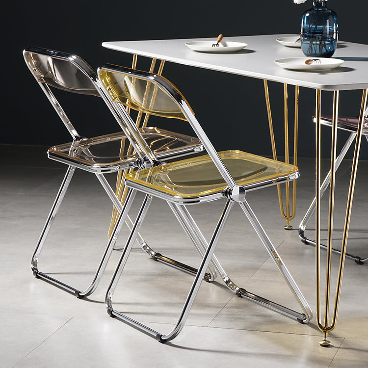 Silla de comedor plegable con respaldo abierto, silla de comedor individual sin brazos con patas de metal