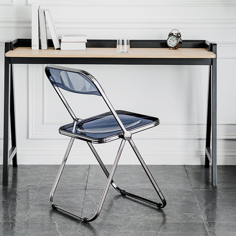 Silla de comedor plegable con respaldo abierto, silla de comedor individual sin brazos con patas de metal