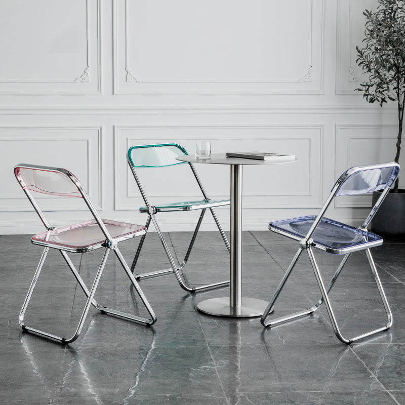 Silla de comedor plegable con respaldo abierto, silla de comedor individual sin brazos con patas de metal