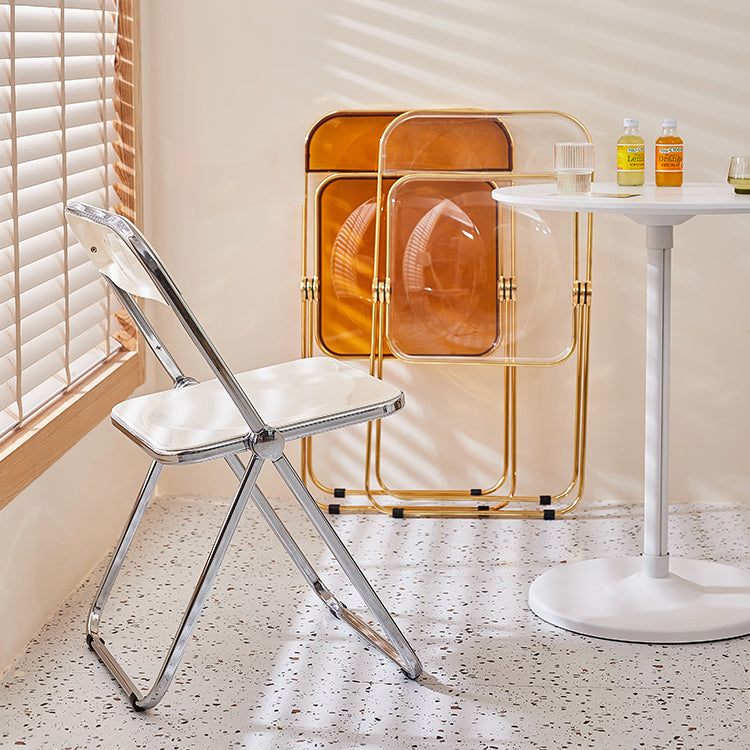 Sillas de comedor sin brazos plegables con respaldo abierto, silla lateral con patas de metal