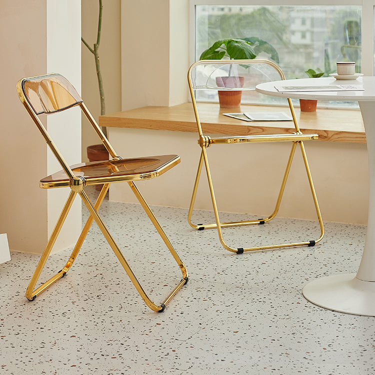 Sillas de comedor sin brazos plegables con respaldo abierto, silla lateral con patas de metal