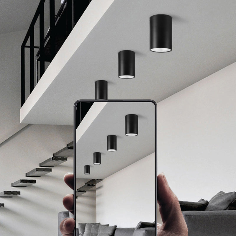 Cylinder Shape Ceiling Lamp Modern Aluminium 1 Light Flush Mount for Supermarket Mall