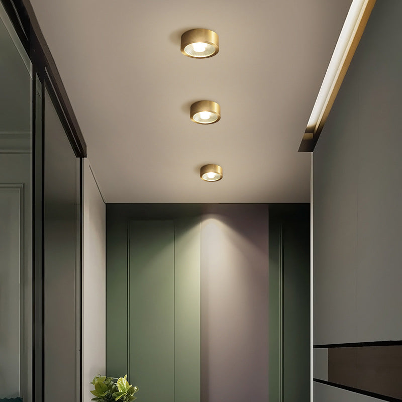 Lámpara de techo con forma de cilindro, cobre moderno, 1 luz, montaje empotrado para dormitorio