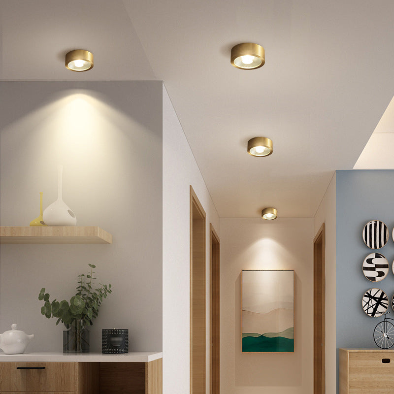 Lámpara de techo con forma de cilindro, cobre moderno, 1 luz, montaje empotrado para dormitorio