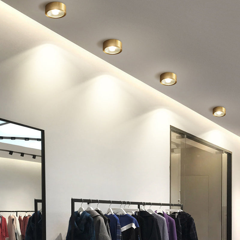 Lámpara de techo con forma de cilindro, cobre moderno, 1 luz, montaje empotrado para dormitorio