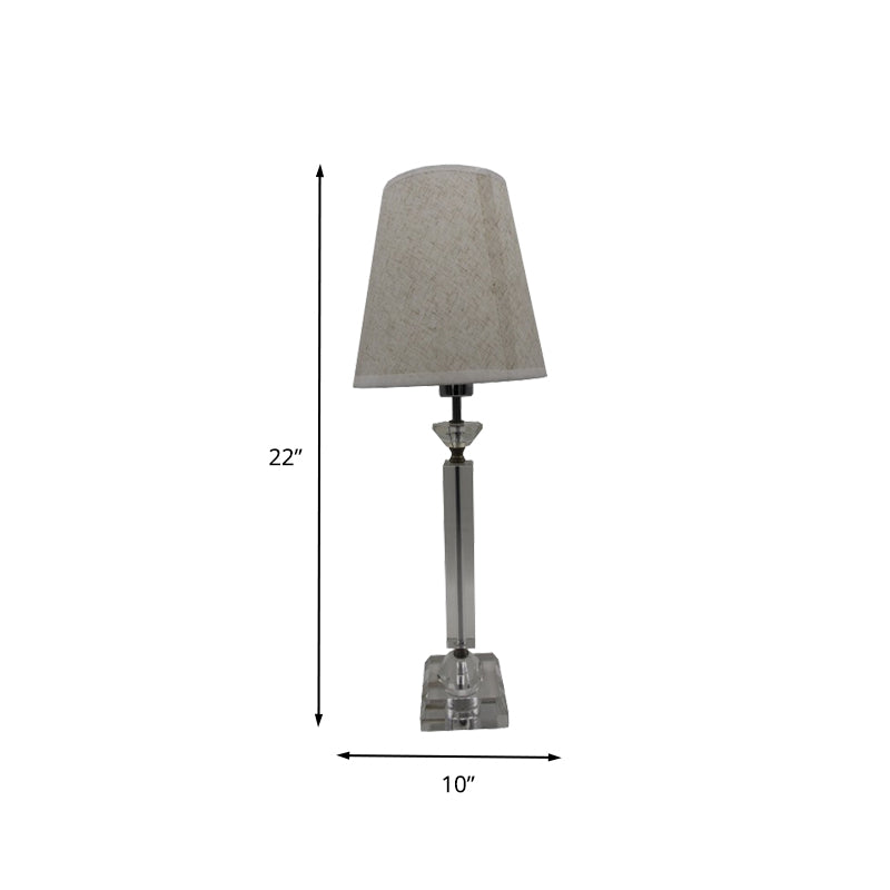 1 Bulb Baluster Fabric Table Light Modernism Hand-Cut Crystal Small Desk Lamp in Grey