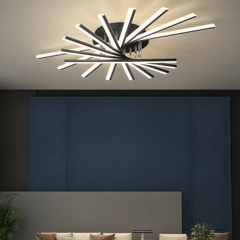 Modern Minimalist LED Ceiling Light Lacquered Iron Linear Flush Mount with Acrylic Shade