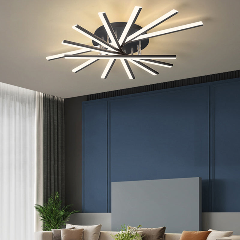 Modern Minimalist LED Ceiling Light Lacquered Iron Linear Flush Mount with Acrylic Shade