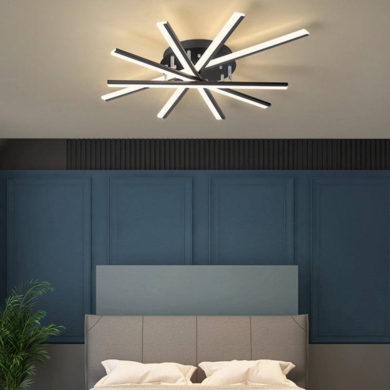 Modern Minimalist LED Ceiling Light Lacquered Iron Linear Flush Mount with Acrylic Shade