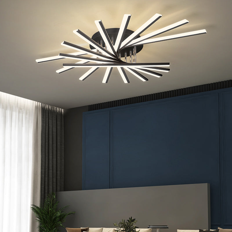 Modern Minimalist LED Ceiling Light Lacquered Iron Linear Flush Mount with Acrylic Shade